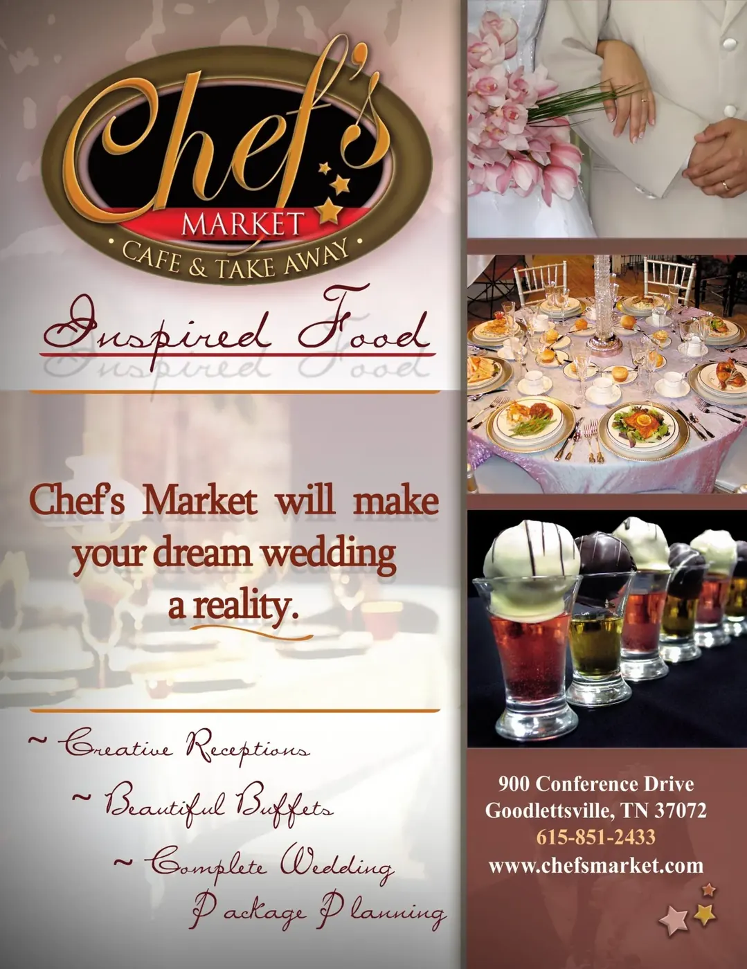 Wedding Catering Campaign, Elegant catering advertisement showcasing Chef's Market premium wedding services.