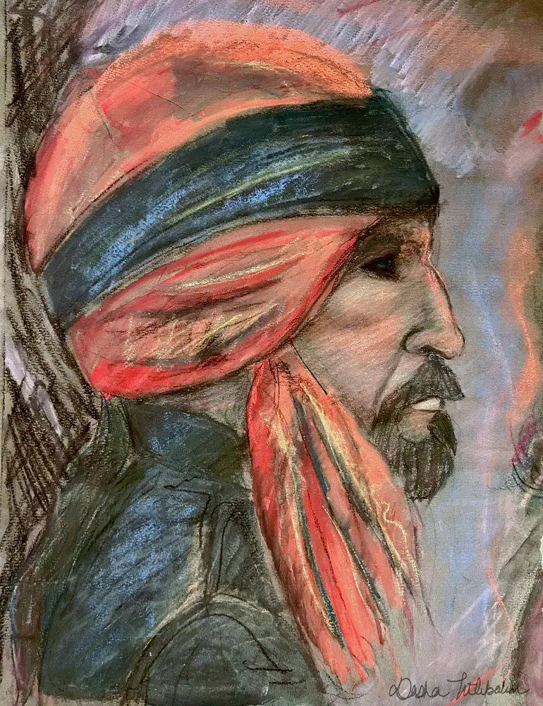 Gypsy Man, Vibrant character portrait exploring color, texture, and cultural identity.