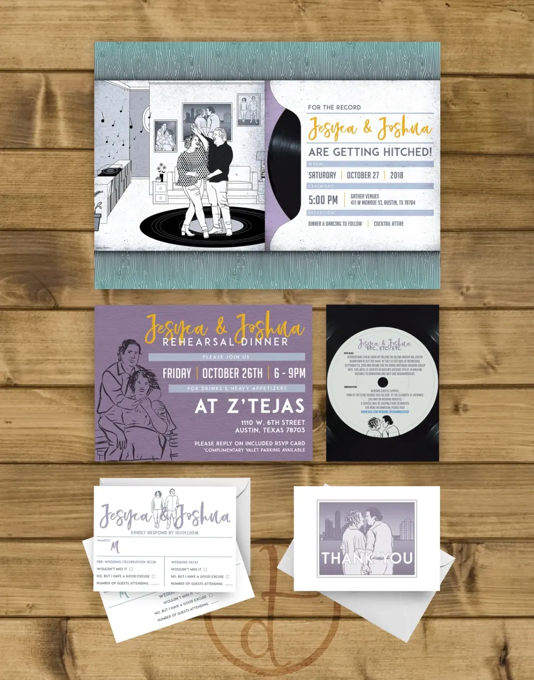 Jesyca & Josh Wedding Suite, Complete wedding stationery suite: invitations, programs, and reception materials with cohesive typography.