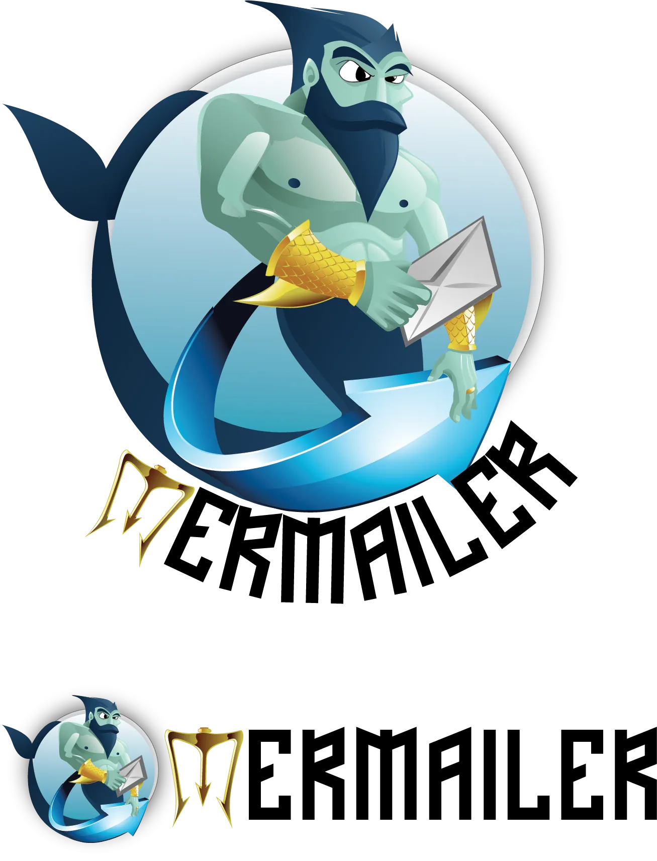 Wermailer Brand Mascot, Character mascot for an email service, built around a merman and envelope.